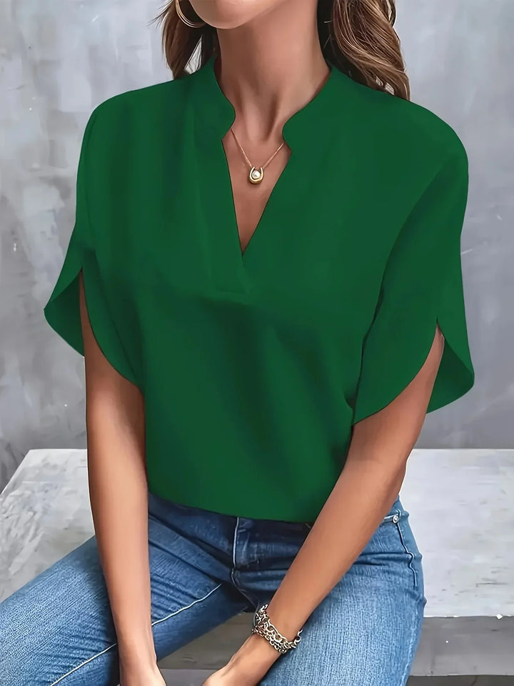 Angelica | Dames Elegante V-hals Blouse Met Splitmouwen