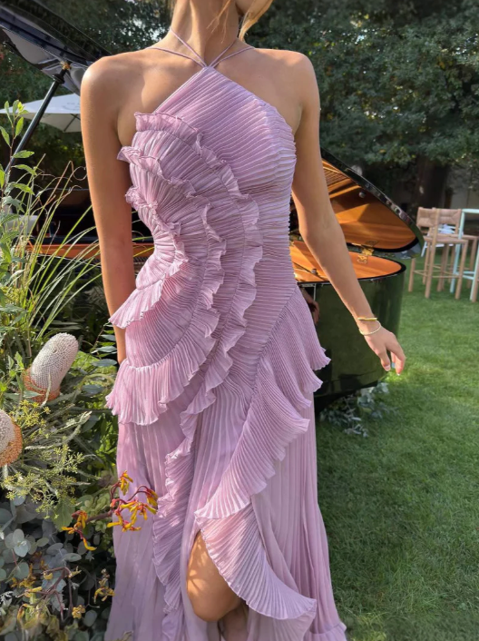 Mary | Dames Plissé Rimpel Halter Midi-jurk