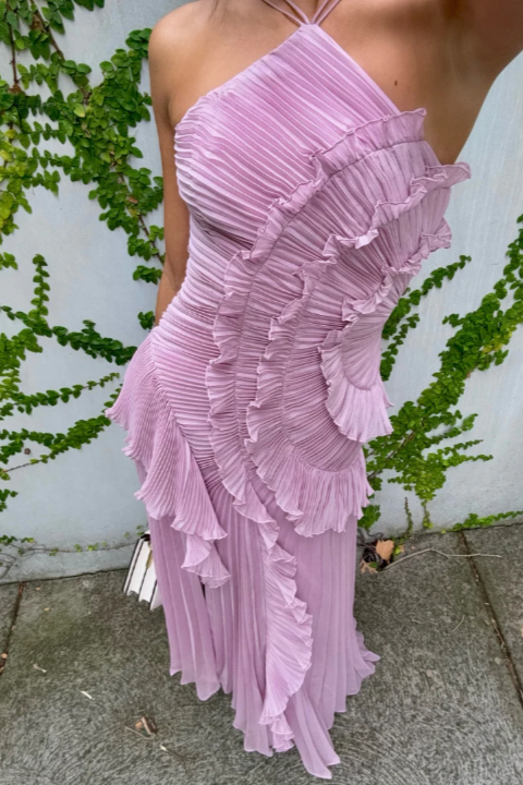 Mary | Dames Plissé Rimpel Halter Midi-jurk