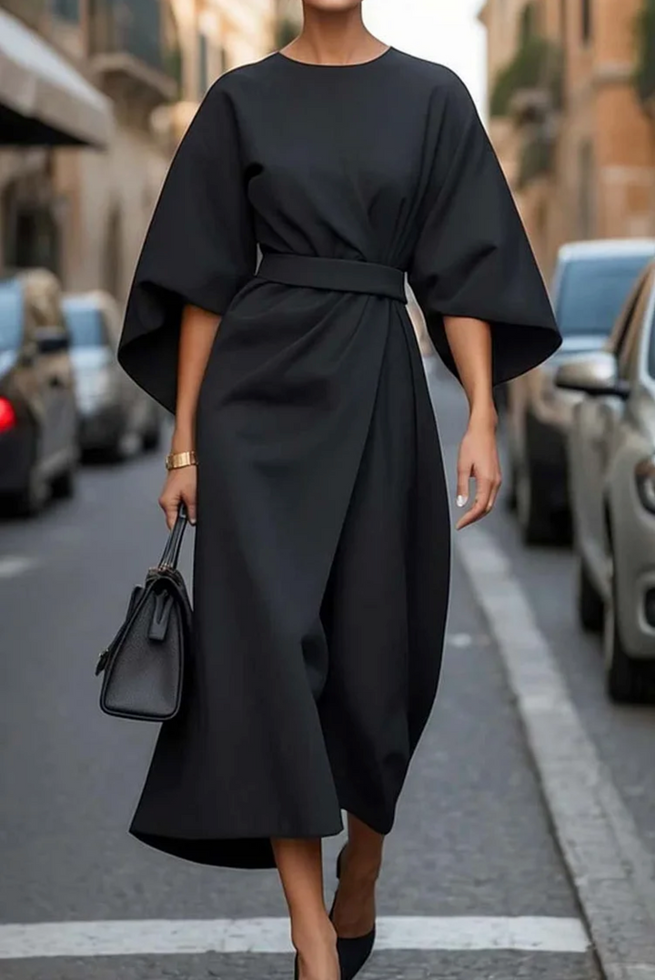 Elizabeth | Dame Ceintuur Luchtige Mouw Midi Jurk