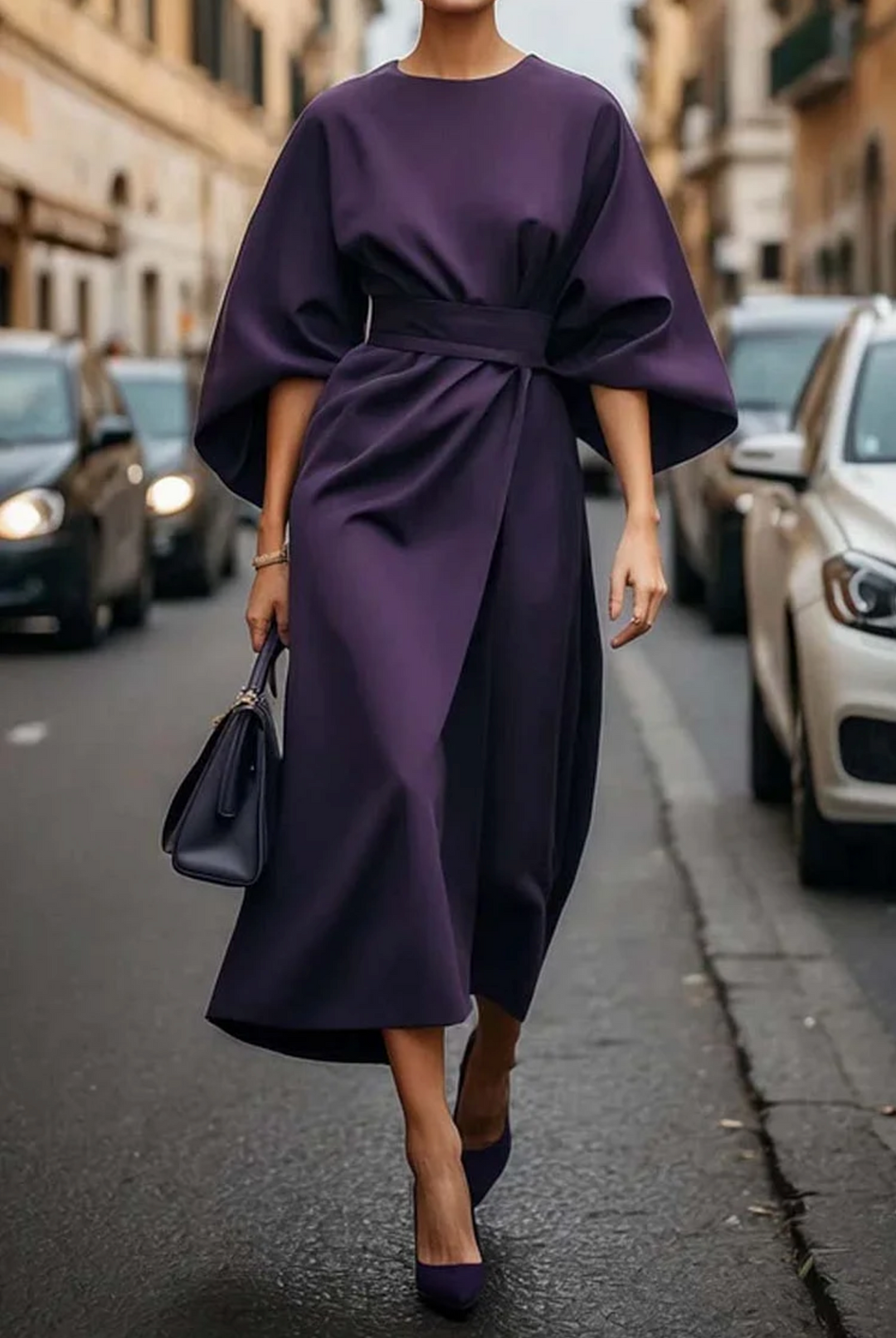 Elizabeth | Dame Ceintuur Luchtige Mouw Midi Jurk