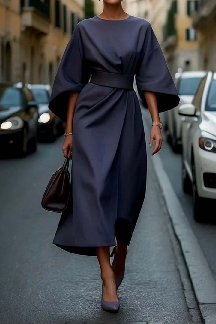 Elizabeth | Dame Ceintuur Luchtige Mouw Midi Jurk