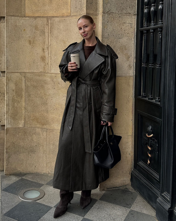 Athena | Dames Lange Winter Trench Leren Jas