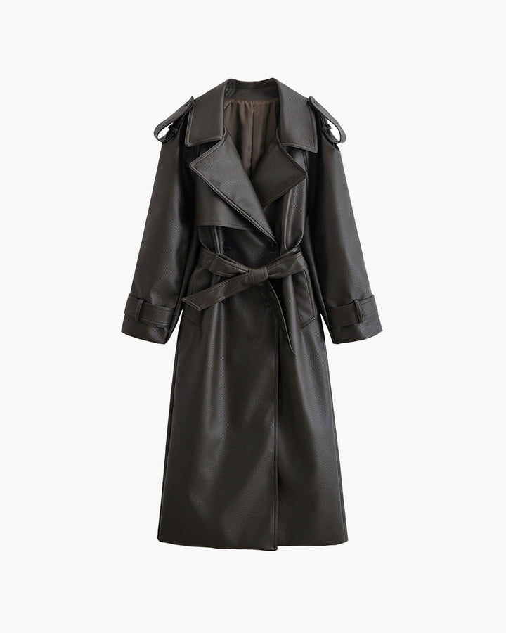 Athena | Dames Lange Winter Trench Leren Jas