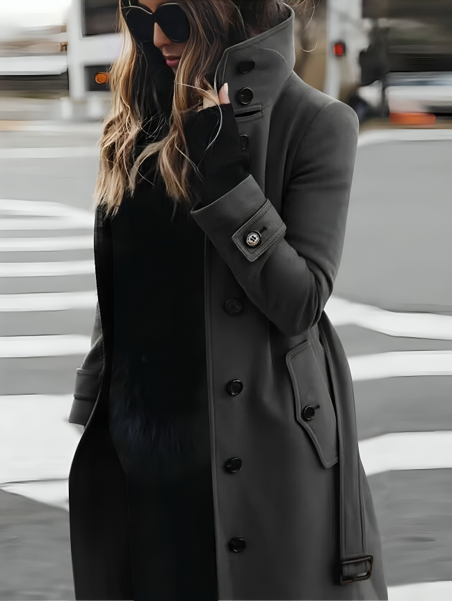 Jocelyn | Dames Trenchcoat met Hoge Kraag en Knopen