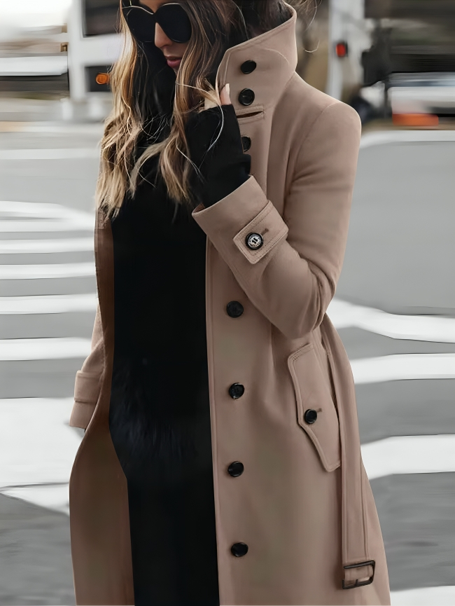 Jocelyn | Dames Trenchcoat met Hoge Kraag en Knopen