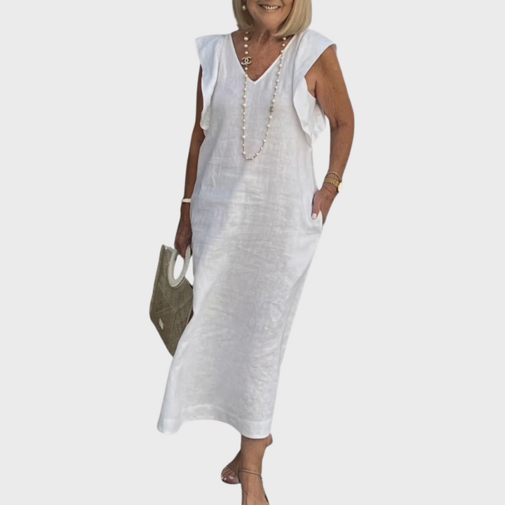 Davina | Dames Mouwloze Maxi Casual Jurk Met Zakken