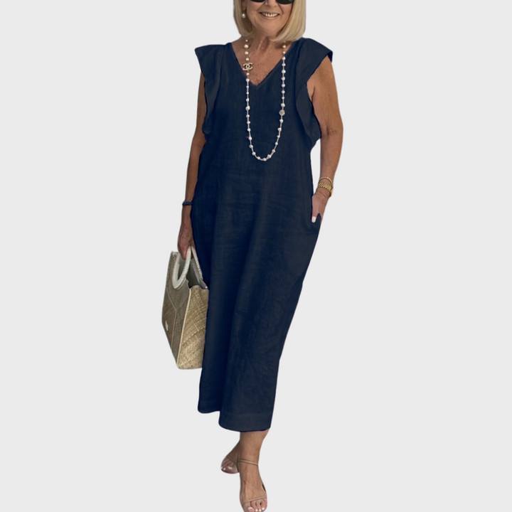 Davina | Dames Mouwloze Maxi Casual Jurk Met Zakken