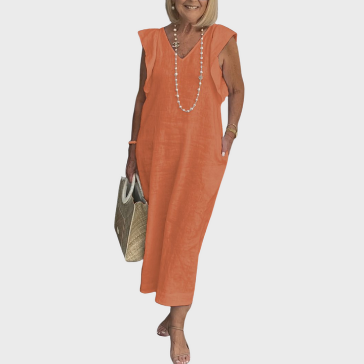Davina | Dames Mouwloze Maxi Casual Jurk Met Zakken