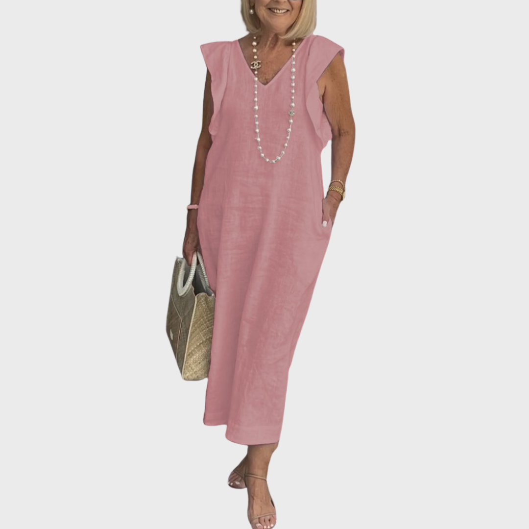 Davina | Dames Mouwloze Maxi Casual Jurk Met Zakken