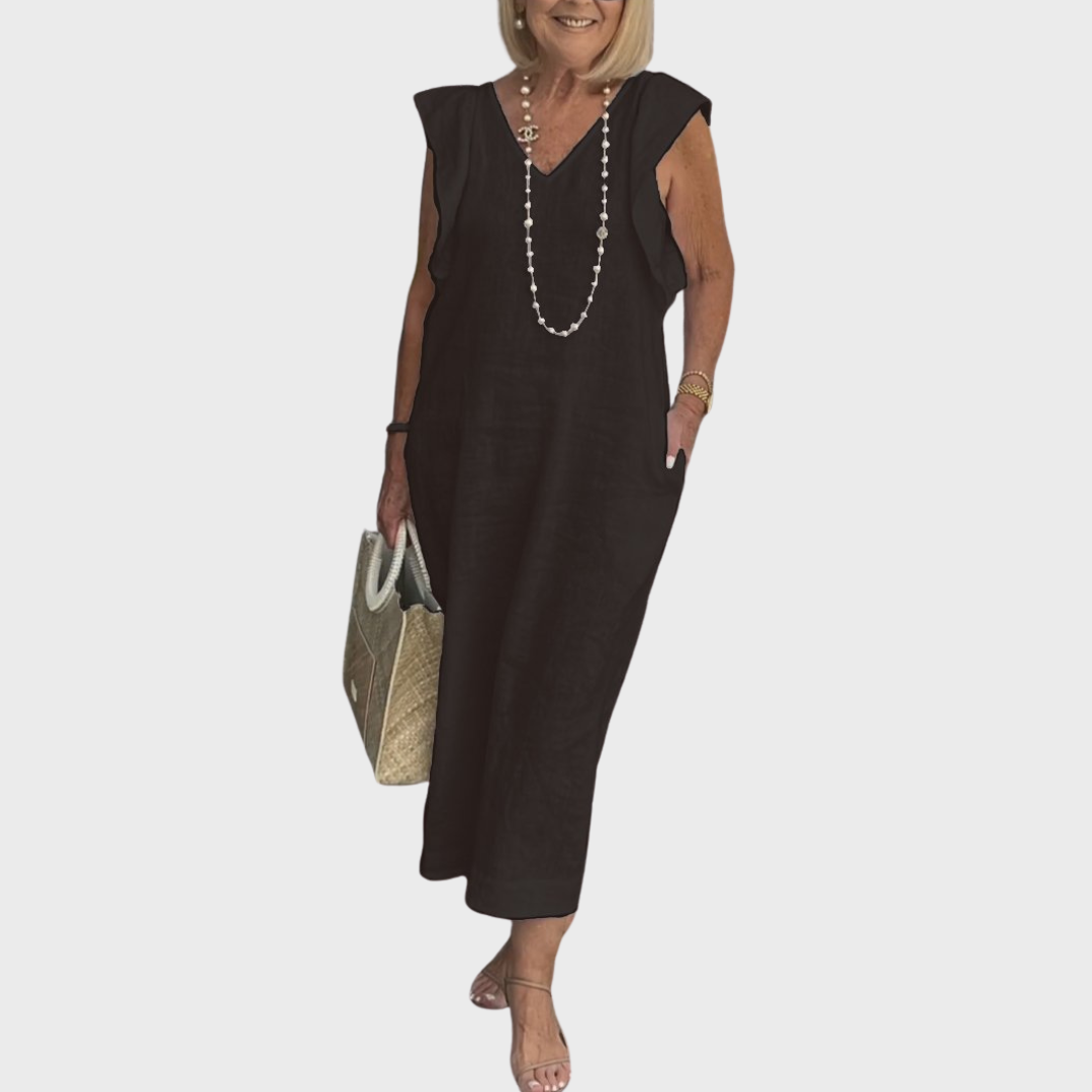 Davina | Dames Mouwloze Maxi Casual Jurk Met Zakken