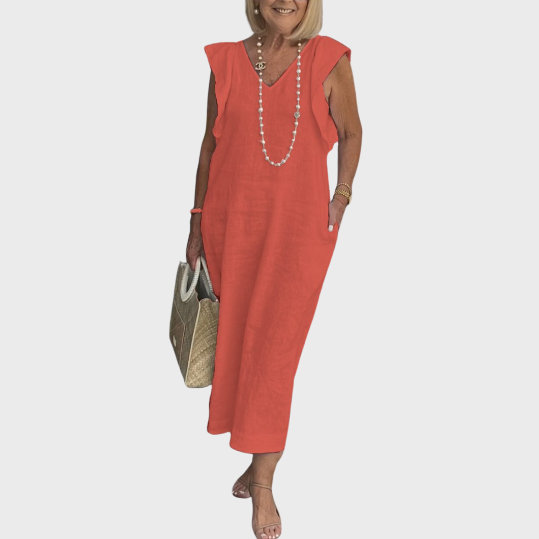Davina | Dames Mouwloze Maxi Casual Jurk Met Zakken