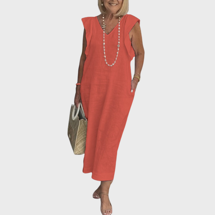 Davina | Dames Mouwloze Maxi Casual Jurk Met Zakken
