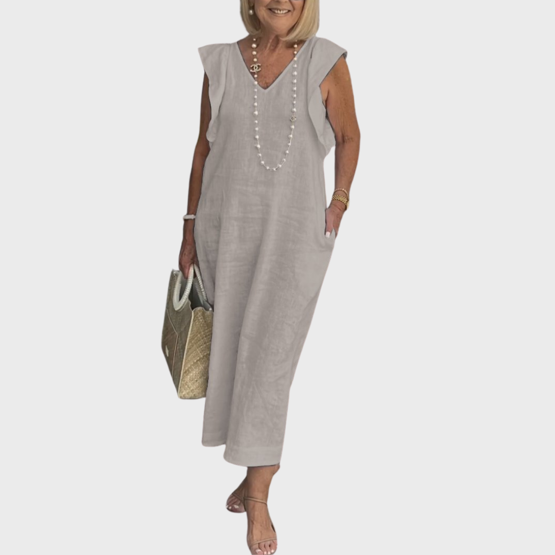Davina | Dames Mouwloze Maxi Casual Jurk Met Zakken