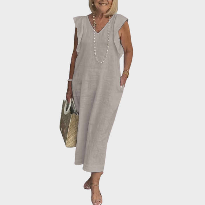 Davina | Dames Mouwloze Maxi Casual Jurk Met Zakken