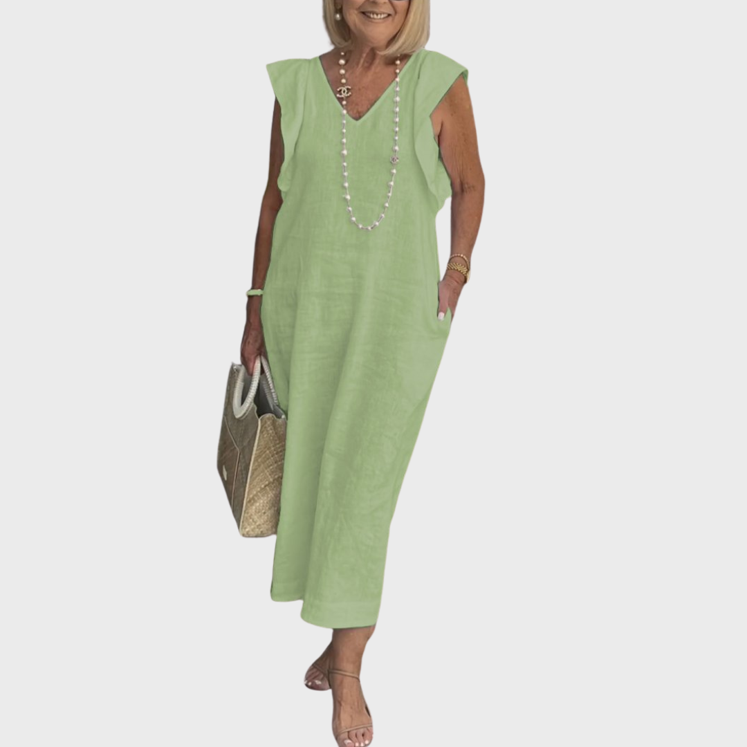 Davina | Dames Mouwloze Maxi Casual Jurk Met Zakken