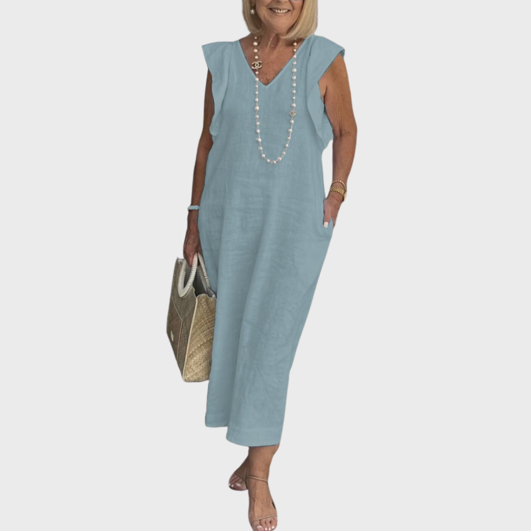 Davina | Dames Mouwloze Maxi Casual Jurk Met Zakken