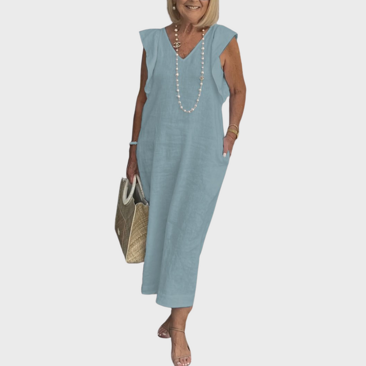 Davina | Dames Mouwloze Maxi Casual Jurk Met Zakken