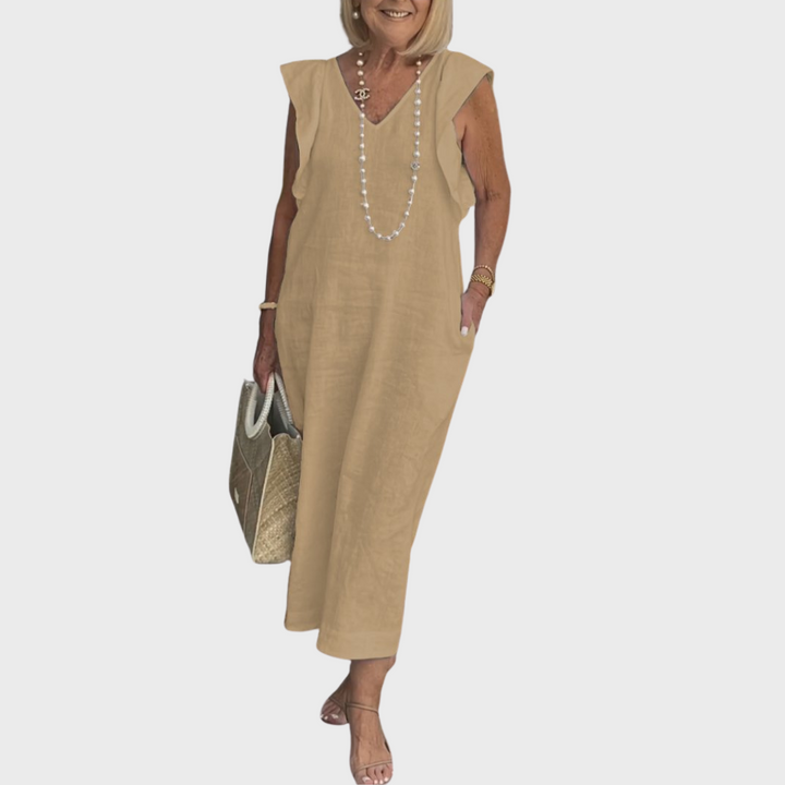 Davina | Dames Mouwloze Maxi Casual Jurk Met Zakken