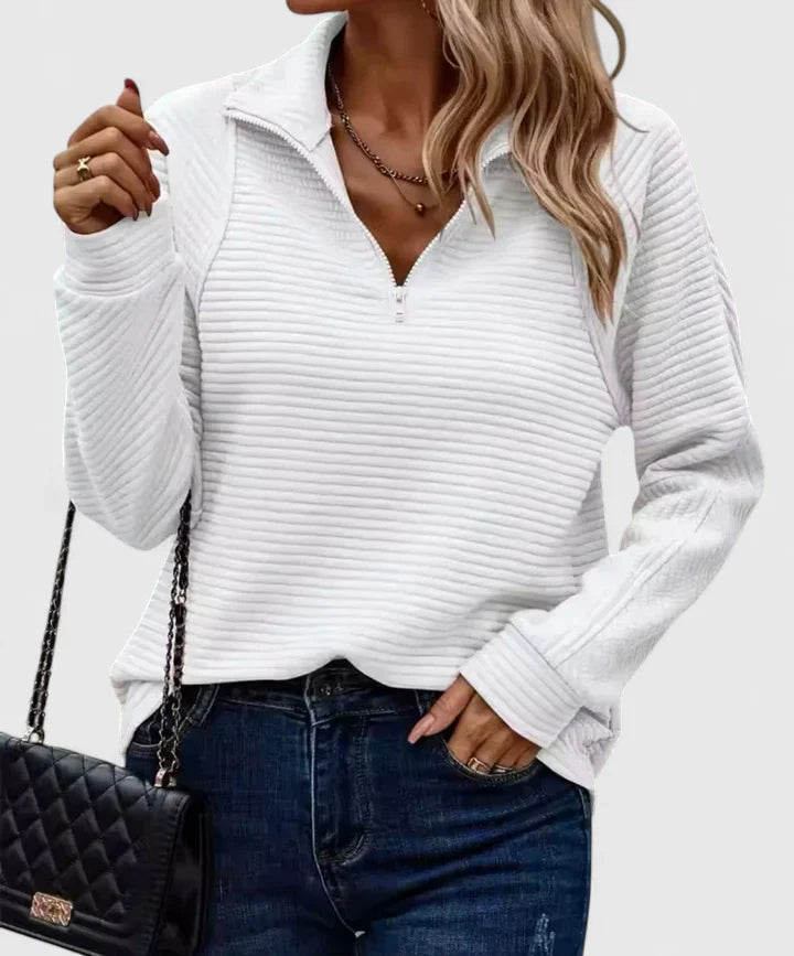 Amelia | Dames Pullover Trui met Halve Ritssluiting en Geribbelde Structuur