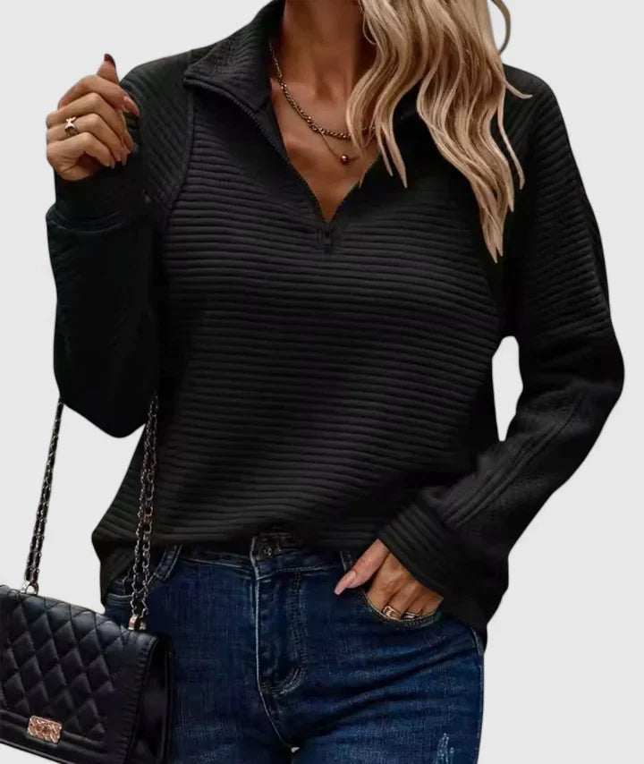 Amelia | Dames Pullover Trui met Halve Ritssluiting en Geribbelde Structuur