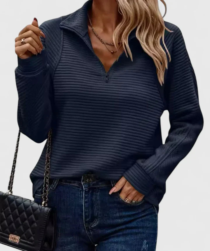 Amelia | Dames Pullover Trui met Halve Ritssluiting en Geribbelde Structuur
