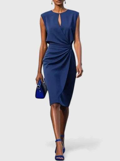 Paige | Dames mouwloze midi-jurk met plooidetail