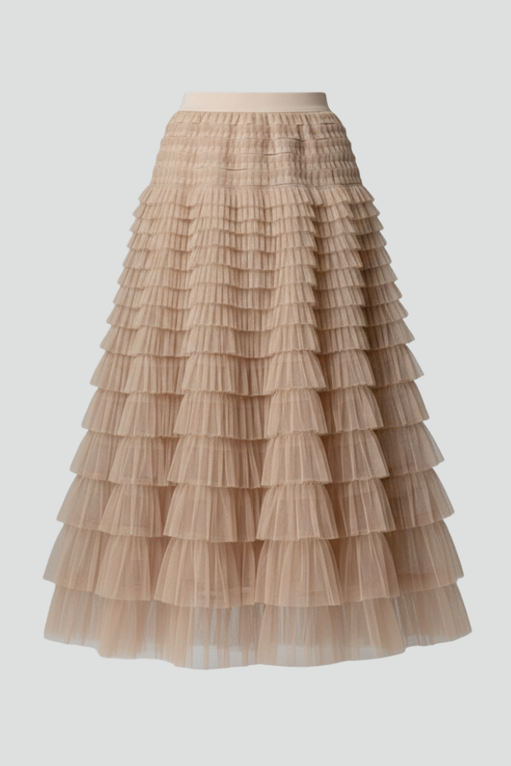 Cherish | Dames Gelaagde Tule Midi Rok met Elastische Taille