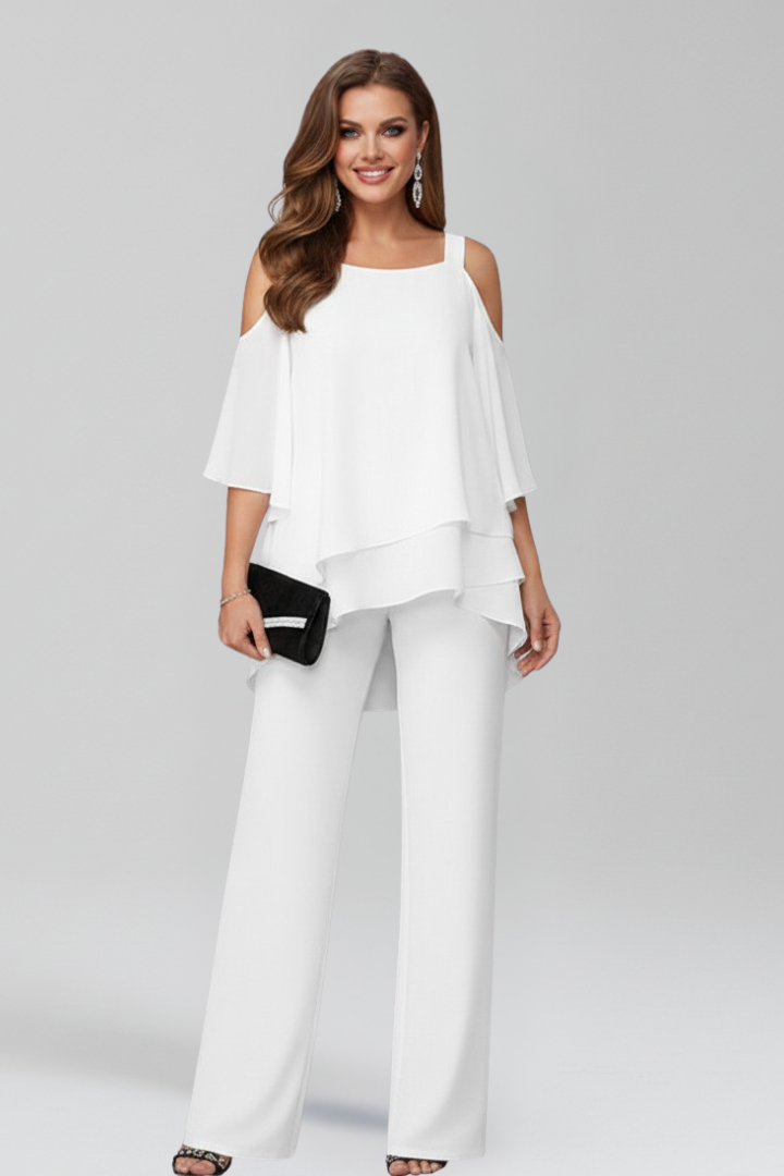 Addison | Dames Cold-Shoulder Vloeiende Wide-Leg Jumpsuit