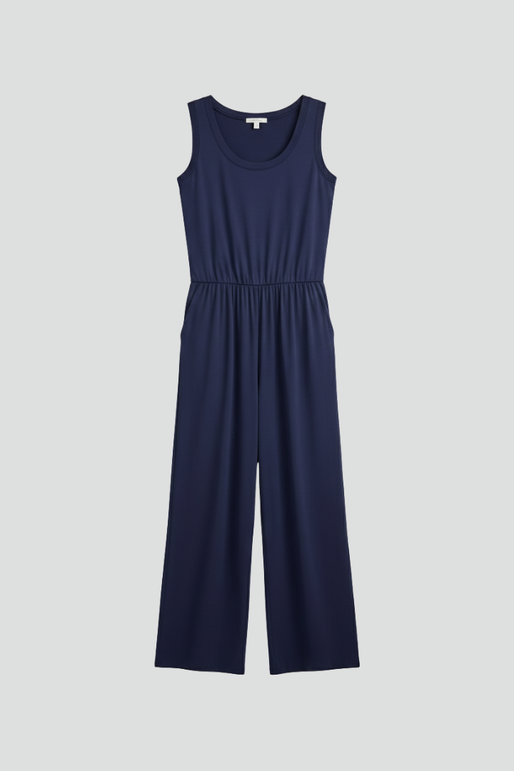 Claire | Dames Ronde Hals Elastische Taille Wide-Leg Jumpsuit