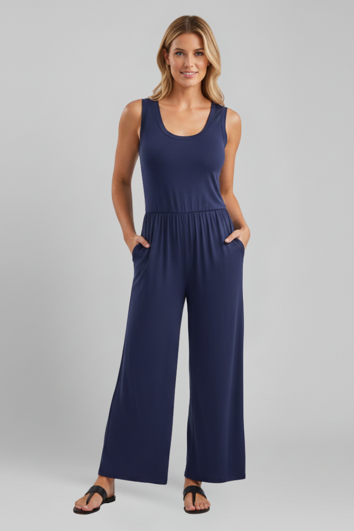 Claire | Dames Ronde Hals Elastische Taille Wide-Leg Jumpsuit