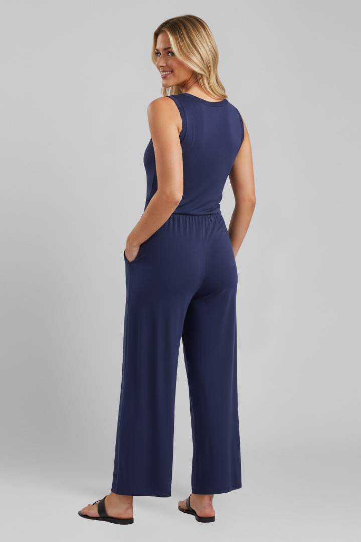 Claire | Dames Ronde Hals Elastische Taille Wide-Leg Jumpsuit