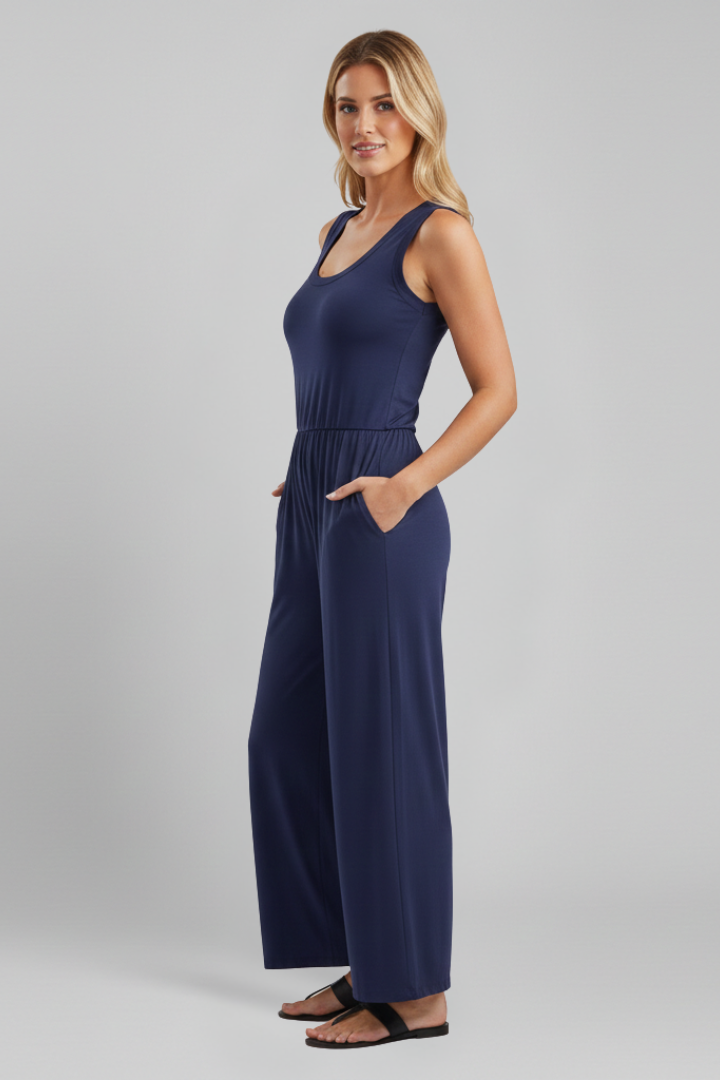 Claire | Dames Ronde Hals Elastische Taille Wide-Leg Jumpsuit
