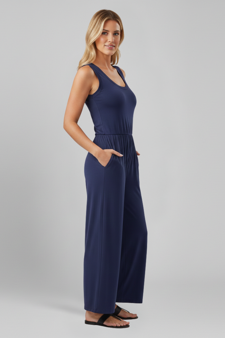 Claire | Dames Ronde Hals Elastische Taille Wide-Leg Jumpsuit