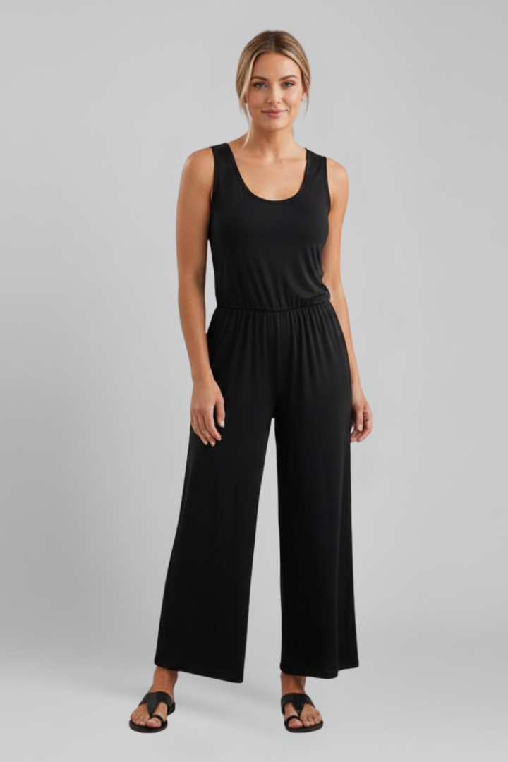 Claire | Dames Ronde Hals Elastische Taille Wide-Leg Jumpsuit