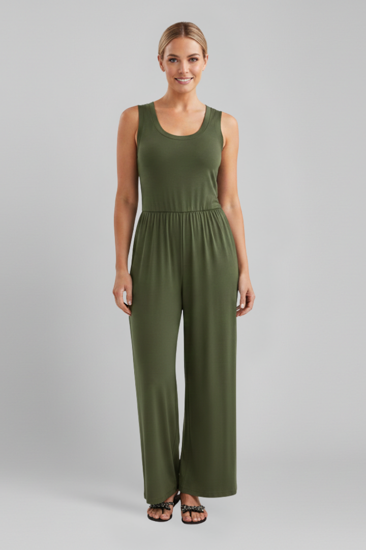 Claire | Dames Ronde Hals Elastische Taille Wide-Leg Jumpsuit