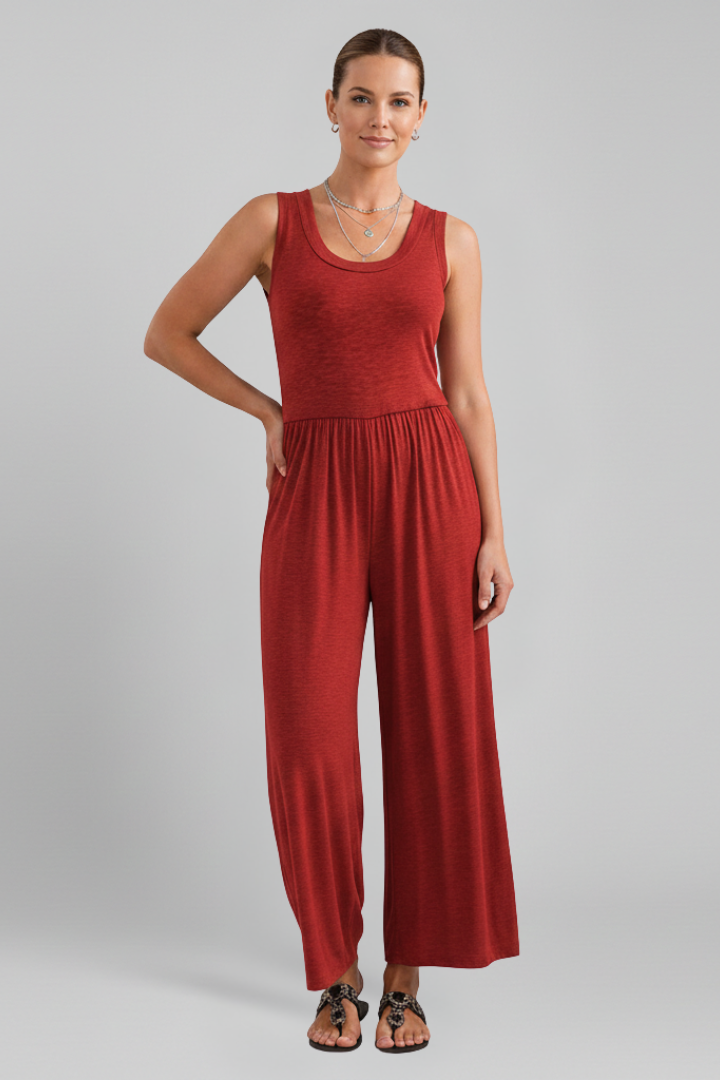 Claire | Dames Ronde Hals Elastische Taille Wide-Leg Jumpsuit