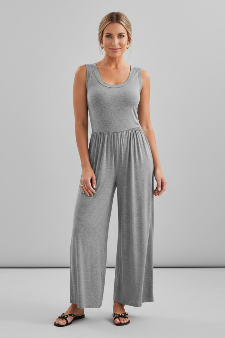 Claire | Dames Ronde Hals Elastische Taille Wide-Leg Jumpsuit