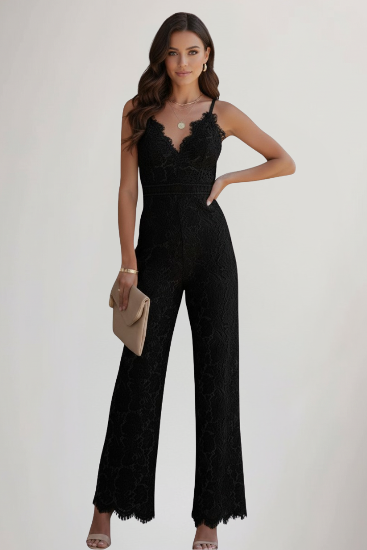 Alice | Dames Mouwloos Kant V-Hals Wide-Leg Jumpsuit