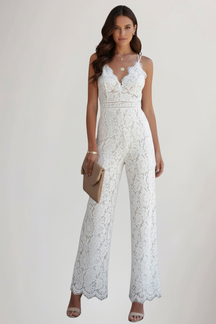Alice | Dames Mouwloos Kant V-Hals Wide-Leg Jumpsuit