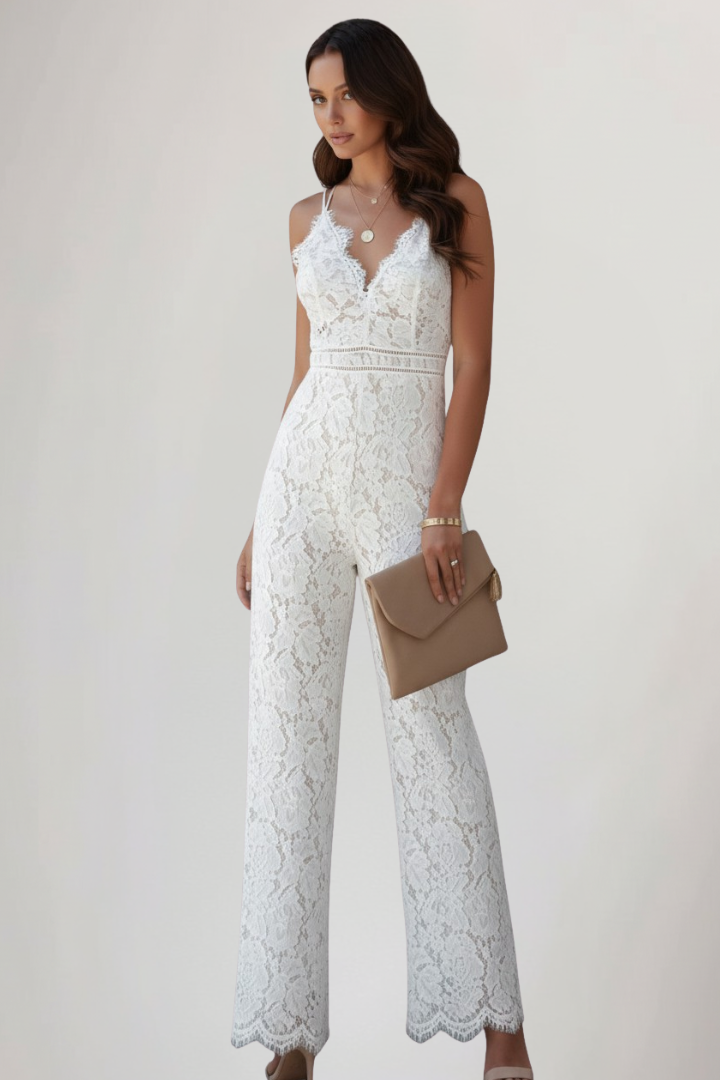 Alice | Dames Mouwloos Kant V-Hals Wide-Leg Jumpsuit
