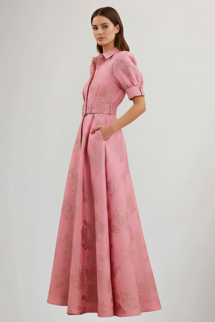 Eleanor | Dames Maxi Jurk met Korte Mouwen en Riem