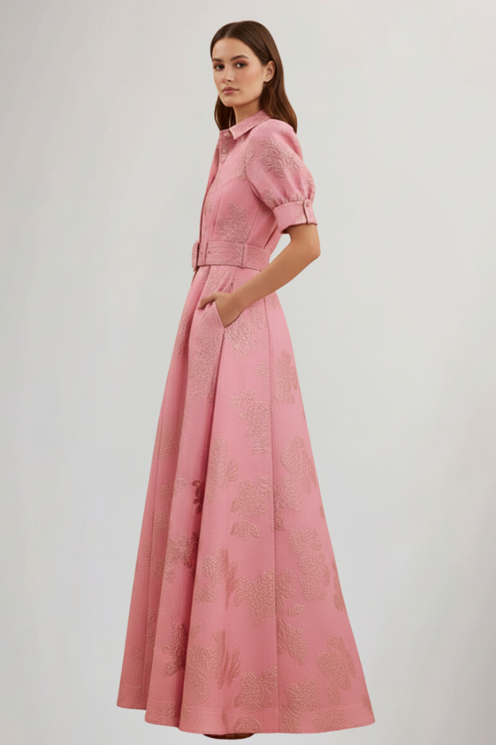 Eleanor | Dames Maxi Jurk met Korte Mouwen en Riem