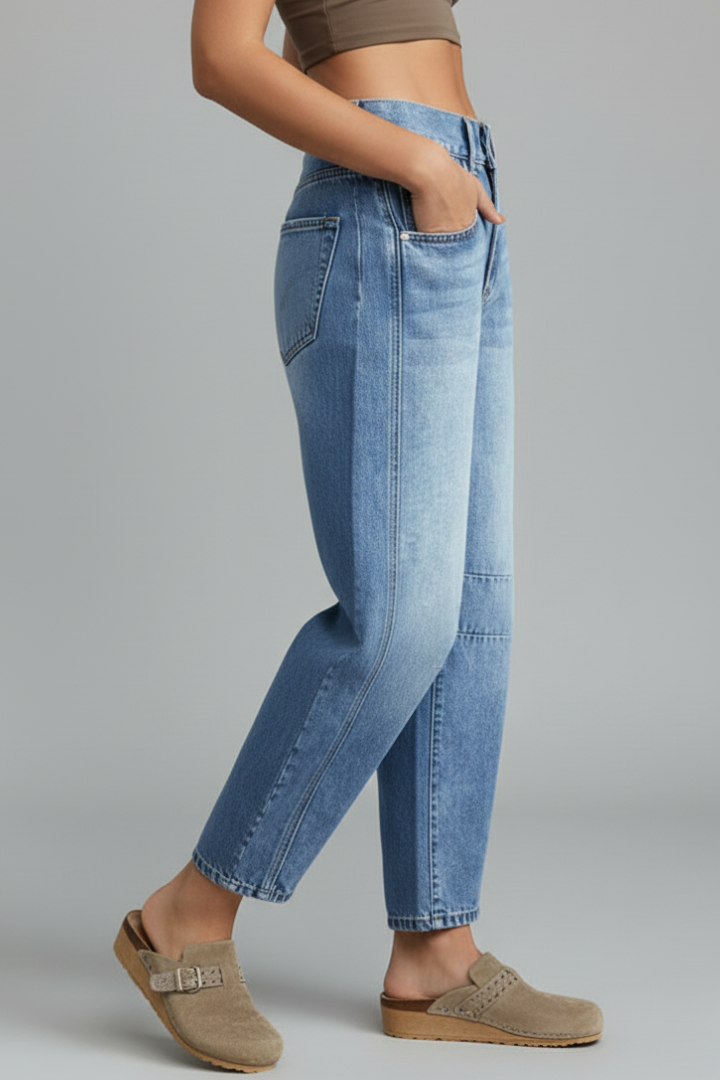 Isla | Dames Casual Mid-Waist Denim Jeans met Frontsluiting