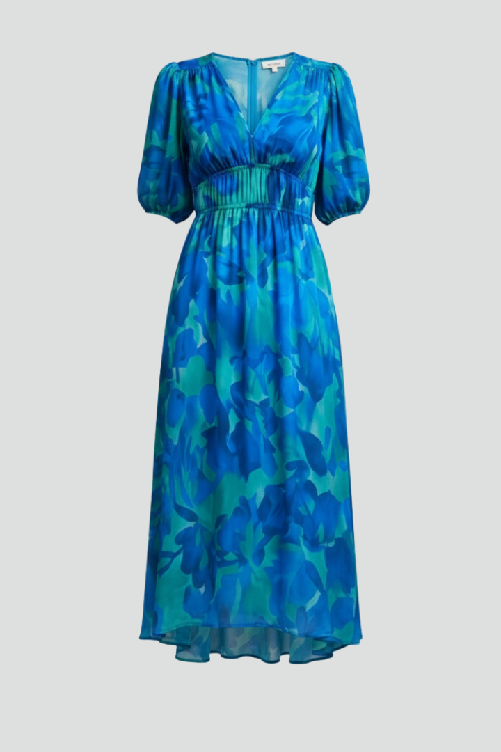 Dorothy | Dames Bloemenprint Midi Jurk met Pofmouwen en V-Hals