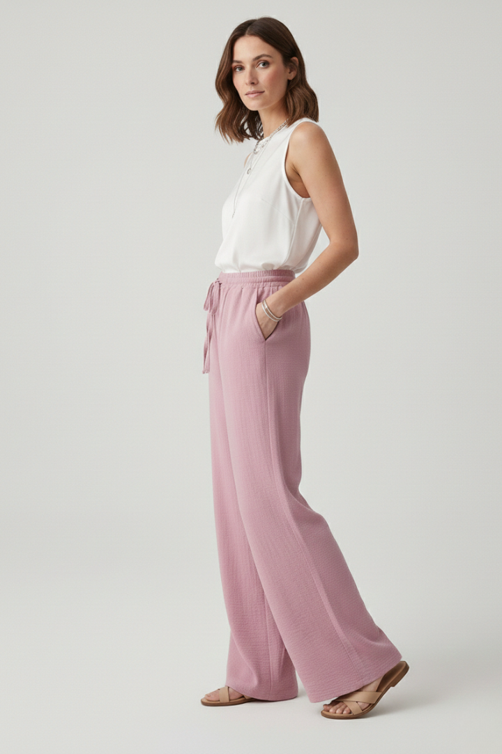 Julia | Dames casual Palazzo-broek met elastische tailleband en zijzakken