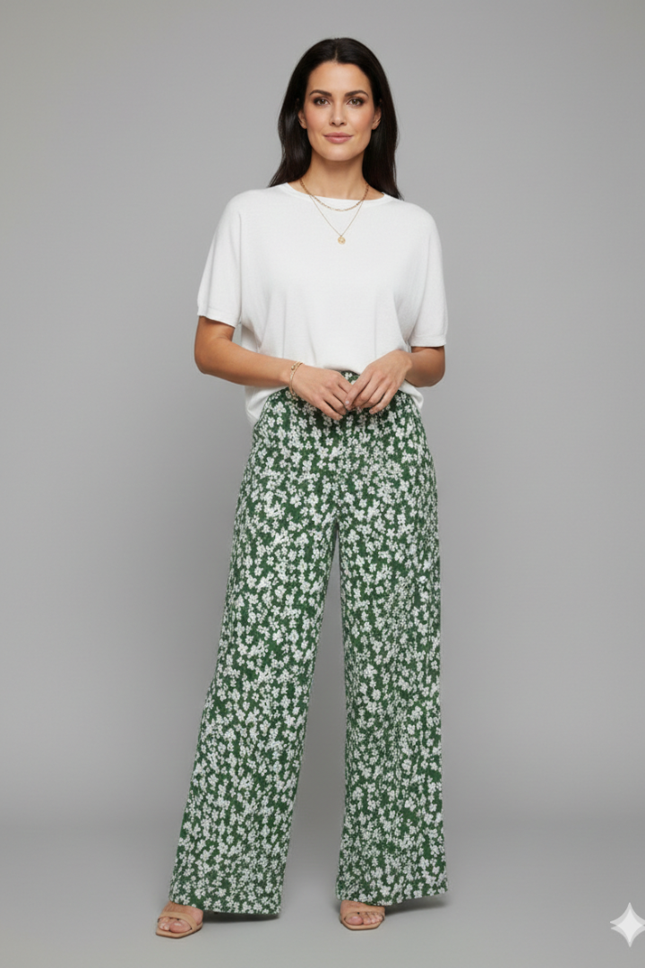 Amira | Dames casual Palazzo-broek met bloemenpatroon en wijd been