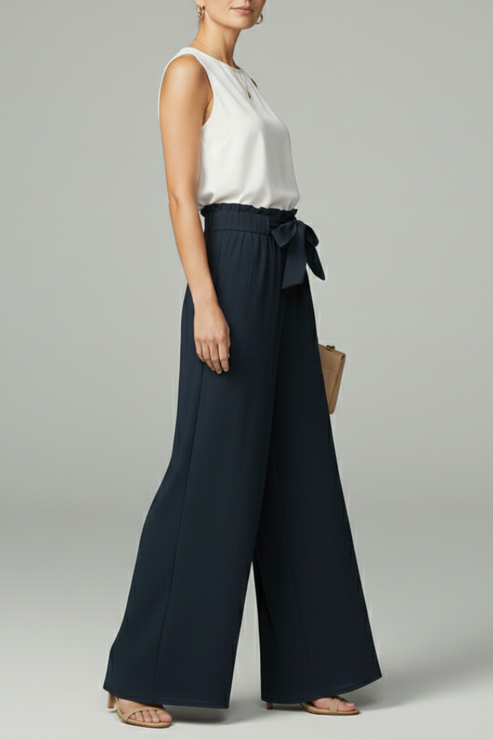 Ashley | Dames Palazzo-broek met bindriem en wijde pijpen