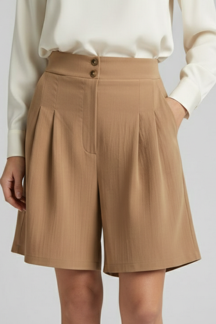 Kamila | Dames shorts met hoge taille en plooien in klassieke snit