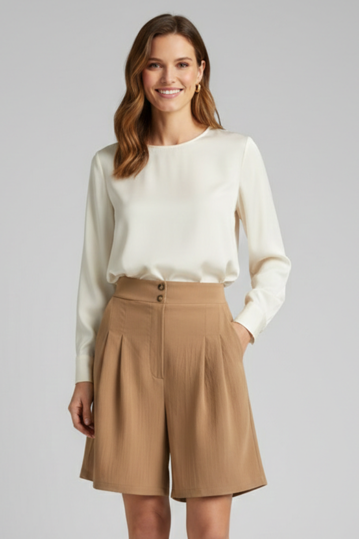 Kamila | Dames shorts met hoge taille en plooien in klassieke snit